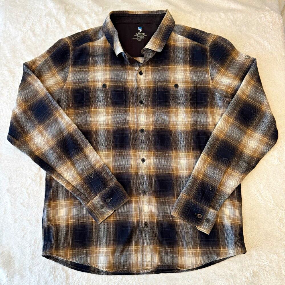 Kuhl Men's Long Sleeve Plaid Button Up Shirt Size M Brown Black Gray White